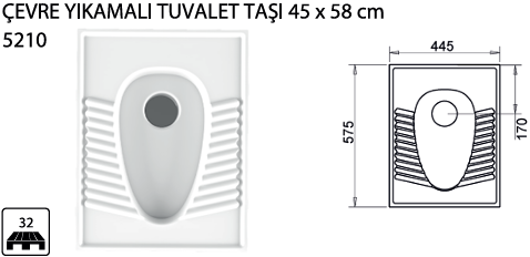 TURAVİT ÇEVRE YIKAMALI TUVALET TAŞI 456 X 58 CM. KOD: 5210